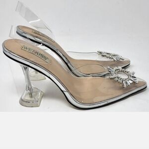 Kiss Transparent Silver Heels with Embellishments